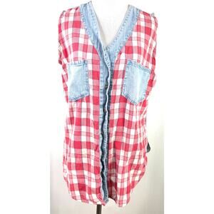 Andrew's Blues Vintage Denim Plaid Sleeveless Button Up Shirt Size Medium